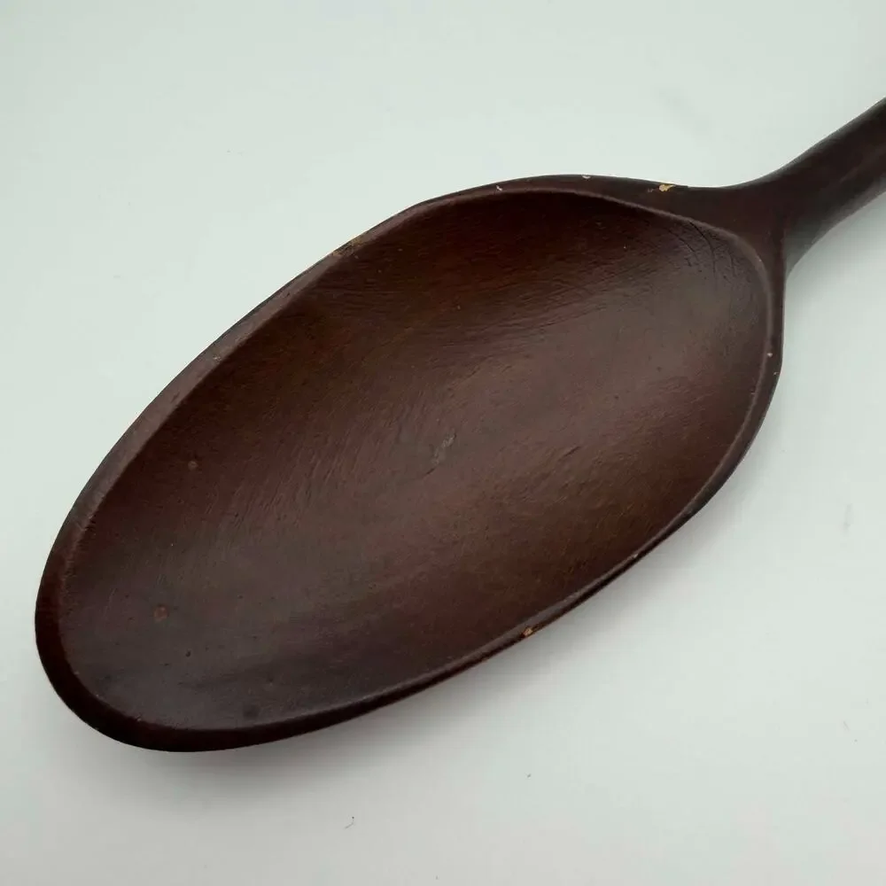 Vintage Wooden Serving Spoon Blue White Handle Dark Wood Salad Serving Spoon